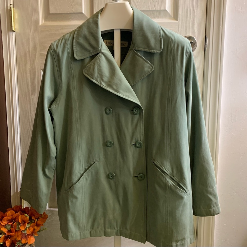 London Fog Lined Trench/Rain Jacket Green Sz Pet. Med